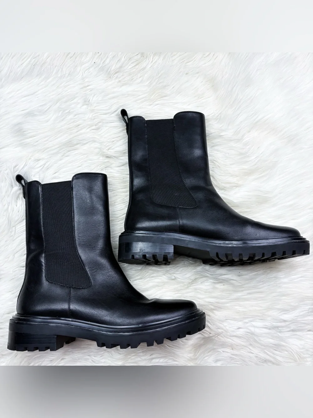 Tory Burch Benton Boot Chelsea Lug Sole Leather Tall Black Womens 11